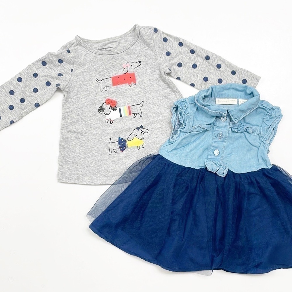 First Impressions baby girls dog print top + denim tutu dress
